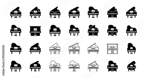 Grand Piano Icons Collection: Diverse Styles and Silhouettes