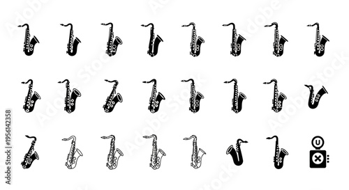 Saxophone Collection: Diverse Styles and Silhouettes for Music and Jazz Themes