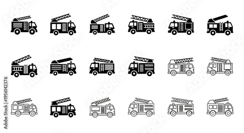 Fire Truck Icons Set: Modern and Vintage Fire Engine Vector Illustrations