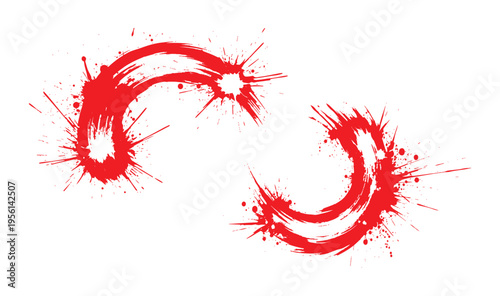 Abstract red brush stroke artwork with dynamic lines and shapes.