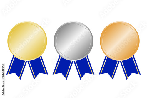 金銀銅メダルと青リボンの表彰アイコンセット ランキング賞イラスト素材