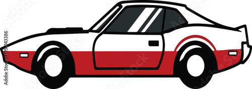 A vibrant red vintage sports car and a sleek black luxury sedan are featured in this cartoon car vector illustration of modern automotive transportation design