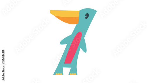 A cartoon bird with a large yellow beak and blue body