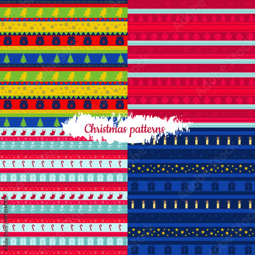Seamless Christmas Pattern with Stars Candles and Gifts