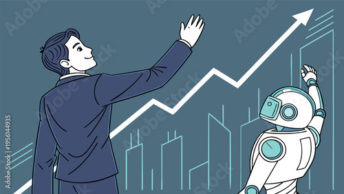 AI Generated Business Robot and Human Collaboration Concept Illustration Set