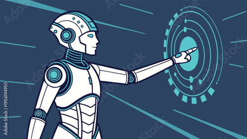 AI Generated Business Robot and Human Collaboration Concept Illustration Set