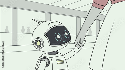 AI Generated Business Robot and Human Collaboration Concept Illustration Set