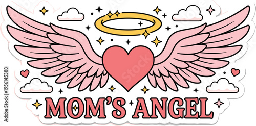 A Pink Heart with Angel Wings and a Halo, Symbolizing a Cherished Mother's Angel, Perfect for Tributes and Sentimental Gifts