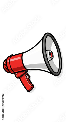 A red and white cartoon megaphone isolated on transparent background