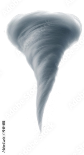 A gray tornado with a swirling funnel cloud isolated on transparent background
