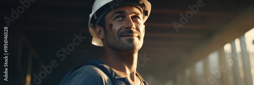 Male construction worker in helmet at construction site