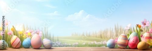 Easter background with eggs, banner