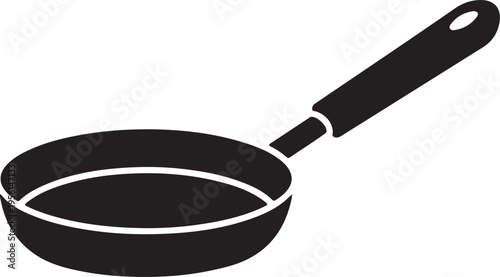 A black frying pan with a handle resting on a flat surface silhouette vector icon