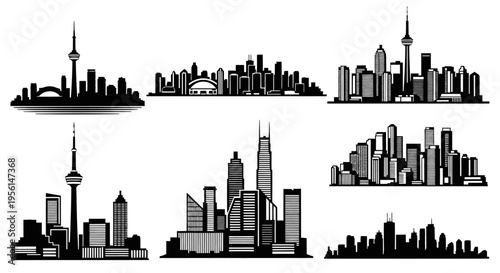Cityscape Silhouettes Collection: Modern and Classic Skylines Vector Art