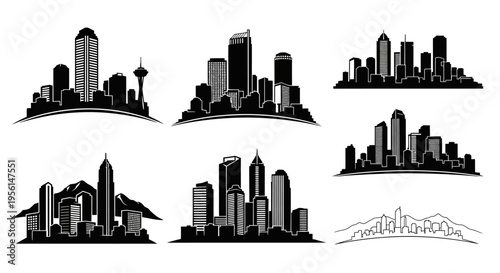 Cityscape Silhouettes Collection: Modern Skyscrapers and Urban Skylines