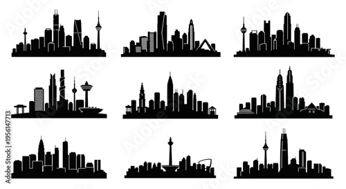 Cityscape Silhouettes: Collection of Diverse Urban Skylines