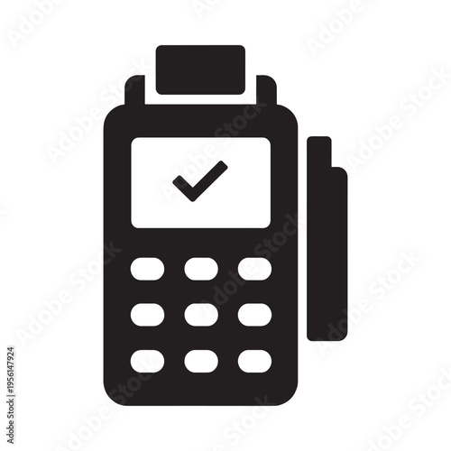 A black silhouette of a pos terminal displaying a checkmark icon