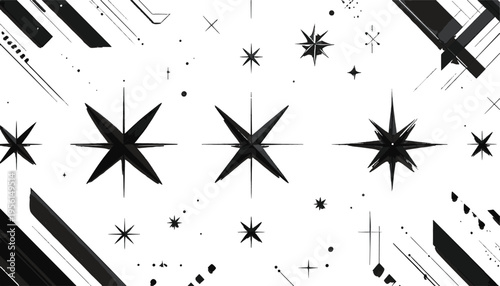 Abstract Starburst Composition: A striking visual of a starburst arrangement, with stylized star forms and dynamic linear elements set against the light.