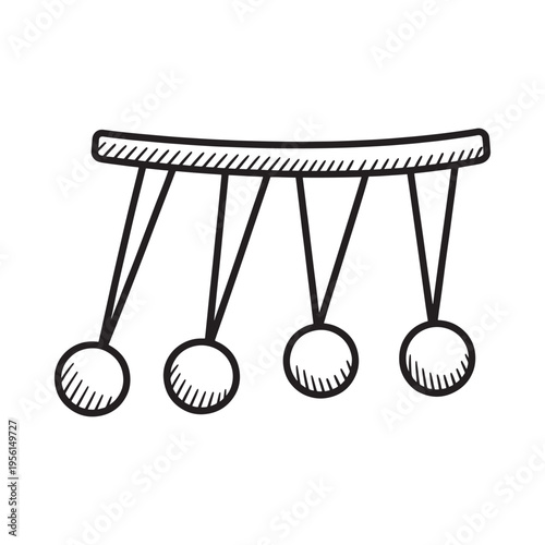 A doodle illustration of a newton s cradle with five suspended spheres