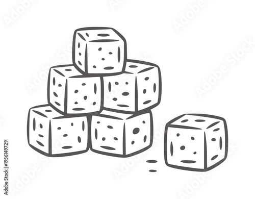 Black and white line of stacked dice and a single die game gambling chance luck