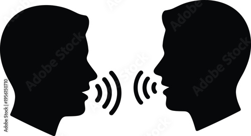 Speaking people silhouette icon vector representing communication dialogue conversation speech and social interaction for web and app design.