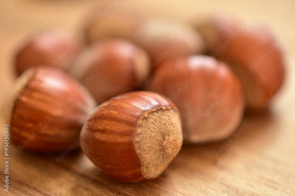 Obraz premium Hazelnuts. Large selective focus. Hazelnut. 
