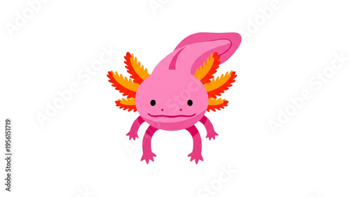 Charming Pink Axolotl Amphibian Illustration with Happy Smile and Vibrant Gills, a Cute Aquatic Character