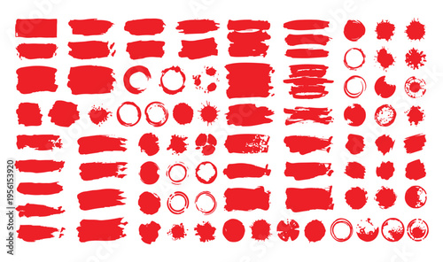 A collection of various red lipstick smears and kisses on a white background.