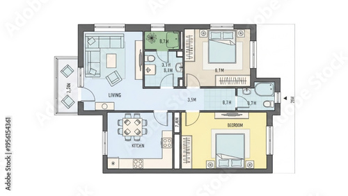 The architectural floor plan shows a modern house interior layout with rooms.