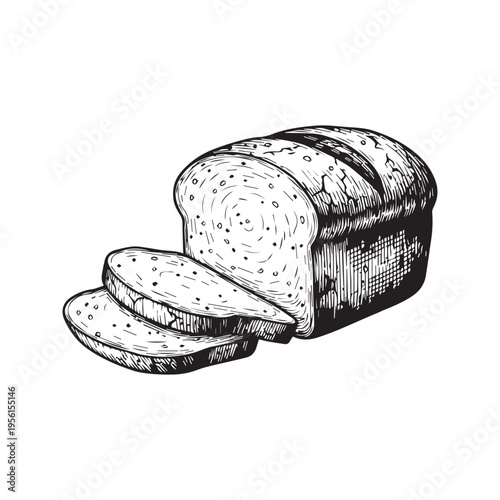 Vintage hand drawn sketch of a sliced loaf of bread
