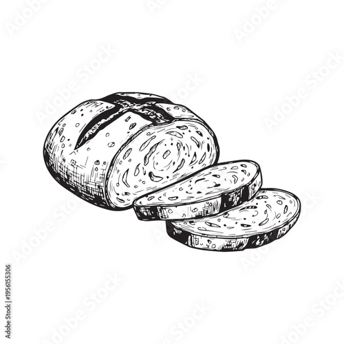 Vintage hand drawn sketch of a sliced loaf of bread
