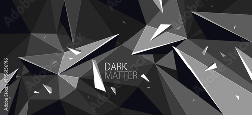 Dark polygonal vector abstract background, low poly surface with explosion of flying debris particles, 3D dynamism broken structure, motion force elements.