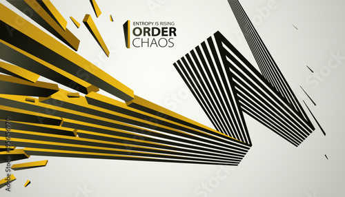 Debris particles exploding in chaos vector abstract background, entropy is rising to decay and disorder, elements flying in motion, 3D wallpaper.