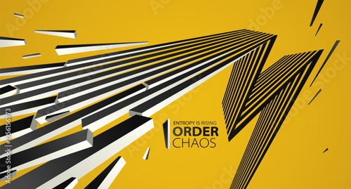 Chaos and order vector concept abstract background with lines explosion to debris in decay, 3D wallpaper with perspective lines going to chaos of destruction.