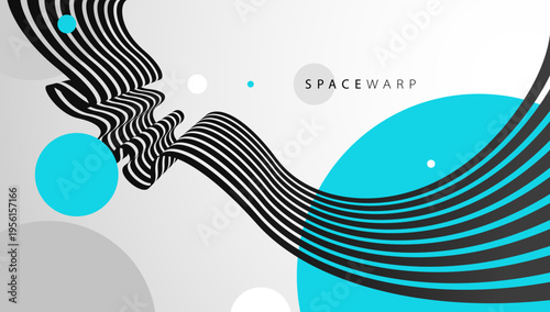 3D perspective lines and circles vector abstract background, curve stripes ribbon bent wallpaper, road journey concept, dynamic wallpaper.