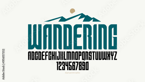 Bold simple sans serif display font for logos headers or slogans, elegant vector thick and beautiful geometric typeface, uppercase letters alphabet with numbers, poster and advertising.