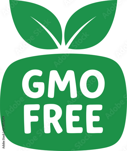 GMO Free Green Label Icon for Natural Organic Food Products and Healthy Lifestyle Certification Stamp