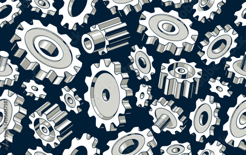Gears and cogs seamless background, vector mechanical engineering endless wallpaper, fix and repair theme tiling pattern, elements can be used separately.