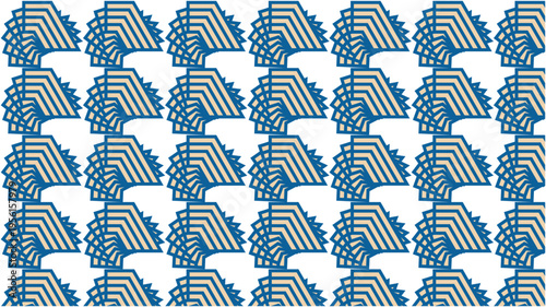 Blue and Cream Abstract Fan Geometric Pattern, Modern Art Deco Striped Background