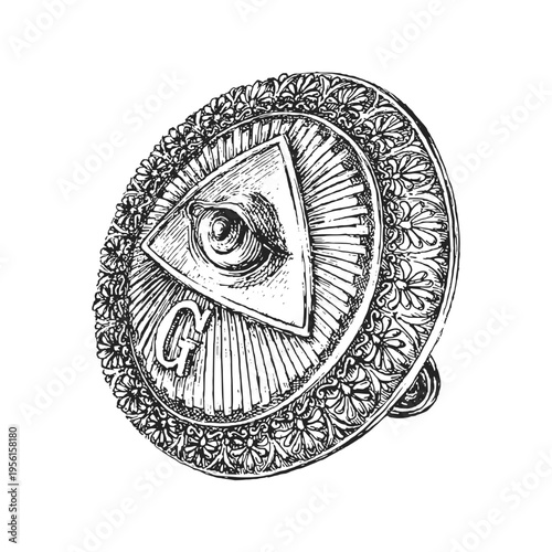 Masonic button with All seeing eye, vector drawing