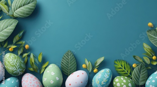 easter banner green backdrop on a blue background