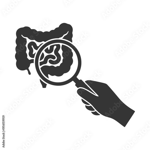 ルーペを持つ手のシルエットアイコン　腸