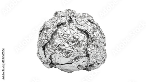Crumpled aluminum foil ball isolated on transparent background