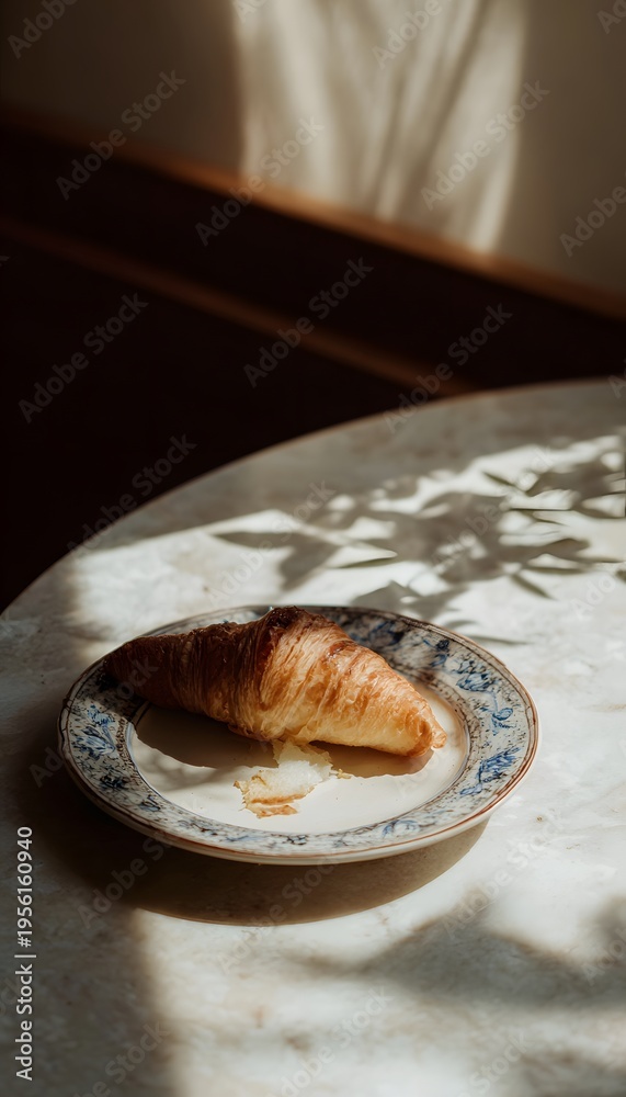 Obraz premium Cozy Mediterranean villa breakfast scene sunlight shadows evoke authentic peaceful morning moments