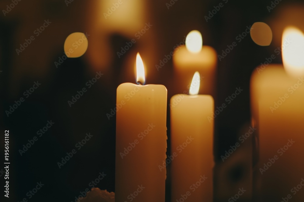 Obraz premium A beautifully tranquil arrangement showcasing candles, vibrant blossoms, and decorative eggs, perfect for spring themes