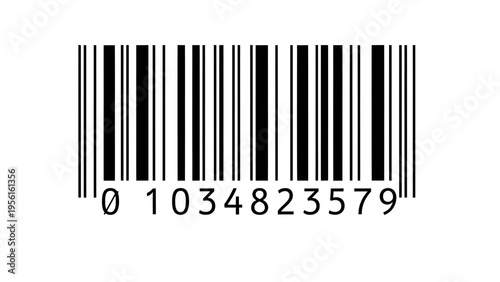 Universal Product Code barcode with numbers 0 1034823579 isolated on transparent background
