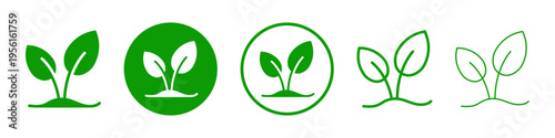 Minimalist green Plant icon set representing nature and environmental themes Vector illustration