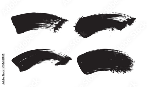 Four black mascara swatches on a white background for makeup product showcase.