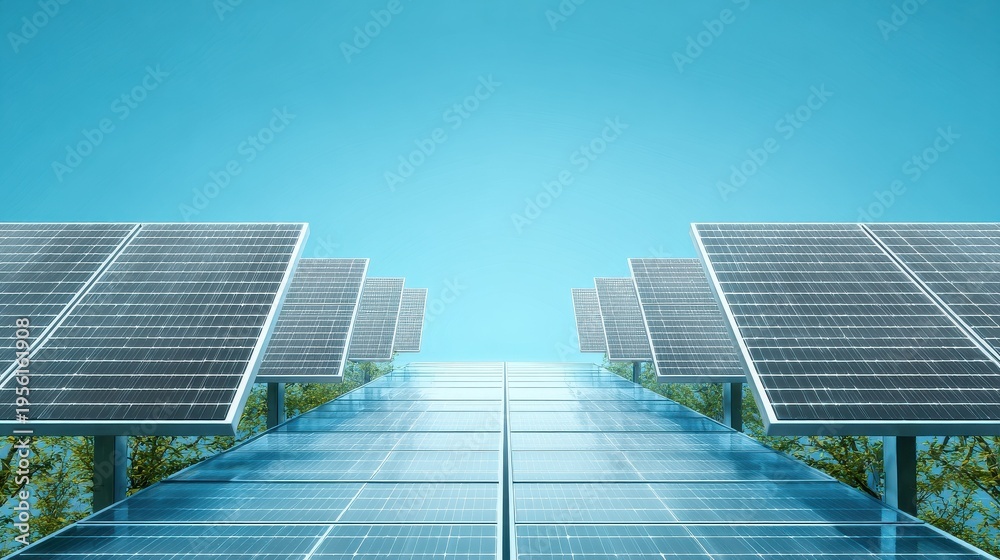 Obraz premium green background solar panels on a blue background