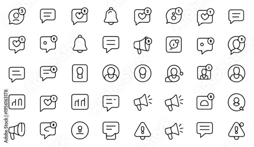 Set of social media icons and emojis for online communication and user interaction, creative graphic elements
